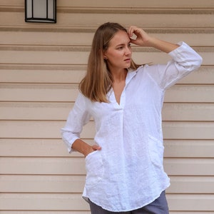 Linen October Tunic, Linen Tunic, Linen Shirt White