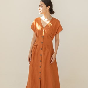 Linen Long Dress , Linen Charlotte Dress Rust
