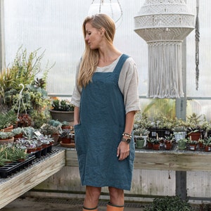 Linen Pinafore Japanese Apron Criss Cross Apron Square Cross Linen Apron Pinafore Dress Linen Apron Japanese Style Apron Pinafore