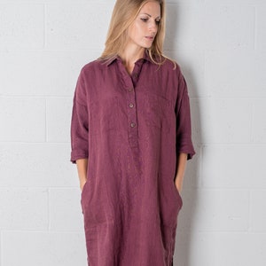 Vestido midi de linho, vestido oversized de linho, túnica solta de linho, vestido de linho Vika