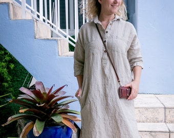 Linen Midi Dress, Linen Oversized Dress, Linen Loose Tunic, Linen Dress