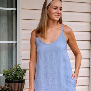 Weiches natürliches Nachtkleid , gewaschenes Leinenkleid , Leinennachtwäsche , Leinenkleid , Leinennachthemd , Leinennachthemd