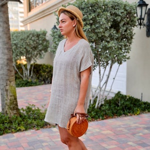 Linen Sheer( Gauze) Cover Up,  V-Neck Top, Linen Gauze Top, Linen Tunic, Oversized Tunic, Beach Tunic, Loose Tunic, one size
