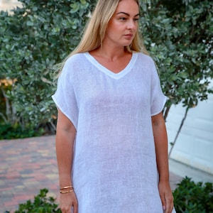 Linen Sheer( Gauze) Cover Up,  V-Neck Top, Linen Gauze Top, Linen Tunic, Oversized Tunic, Beach Tunic, Loose Tunic, one size