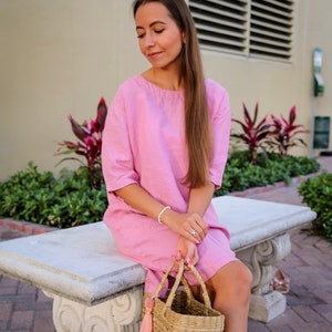 Linen Bella Dress, Linen 3/4 Sleeve  Tunic Dress, Tunic with pockets, Linen Dress,  Women washed linen clothing