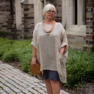 Linnen pure tuniek, linnen gaas tuniek, linnen tuniek, oversized tuniek, strandtuniek, zomervakantie-outfit, losse tuniek, één maat