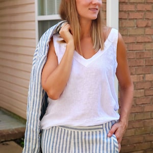 Linen Summer , Top Linen Top V-Neck , Washed linen top , Tank Top Linen comfortable clothing , natural fiber clothing