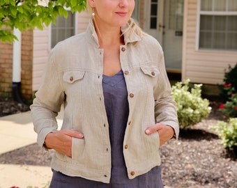 White linen cheap jean jacket