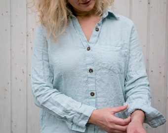 Linen Boyfriend Shirt , Linen Shirt for women , Linen Shirt , Washed linen shirt , linen tunic shirt , Linen blouse , Linen Apparel