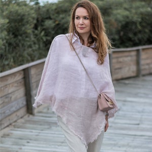 Linen poncho , poncho linen top , sheer poncho , natural linen gauze poncho , one size linen shirt , over sized blouse gauze linen image 1