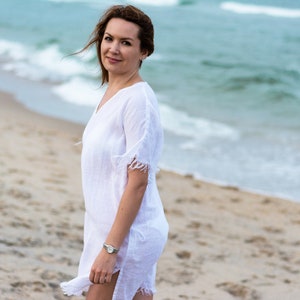 Linen Cover Up, Linen Summer Dress, Linen Tunic Dress, Linen Beach Cover,  Natural Fiber Clothing, Cover Up, One Size, White - Etsy