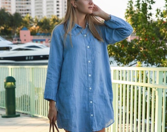 Linen dress valentines day gift . Linen Button Up Tunic , Linen Button Up shirt , Linen tunic  , linen shirt , linen blouse