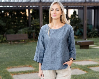 Linen Bella Top, Linen 3/4 Sleeve Top