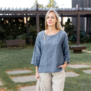 Linen Bella Top, Linen 3/4 Sleeve Top