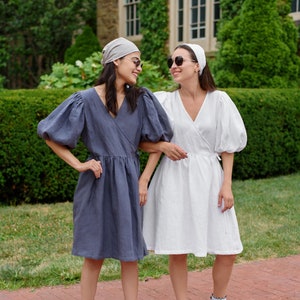 Linen Dress , Linen Fashion Dress , Linen Puffy Sleeves Dress , Puff Sleeve Dress , Stylish Linen Dress