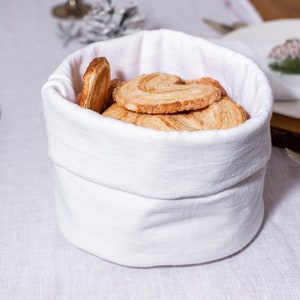 Linen bread basket , organic food storage , bread storage , linen table , table decor , linen gift , christmas table decor image 1