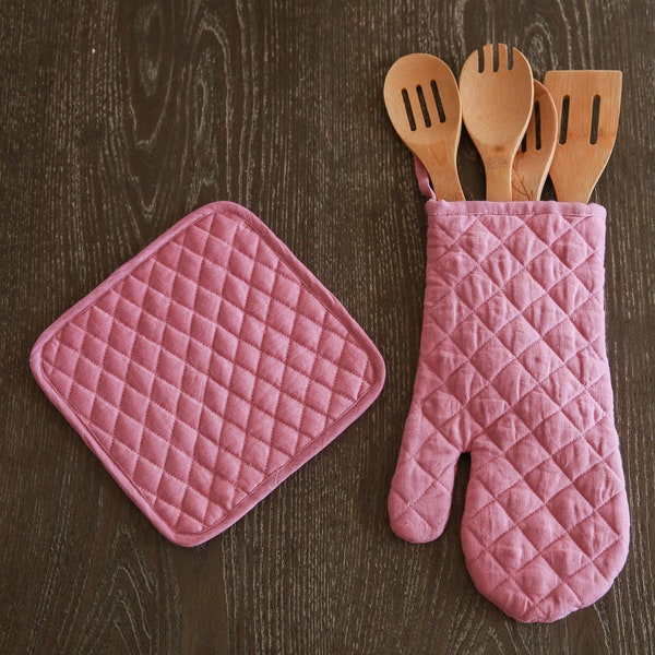 Linen Set ( Pot Holder + Oven Mitt ) linen pot holder , linen oven mitt natural kitchen accessory pot holders oven mitt , house wt