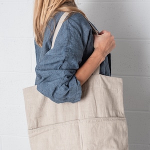 Bolso de mano de lino, bolso de hombro 100% lino lavado, bolso de diferentes colores, bolso de mano de lino natural, bolso de mano grande de lino natural
