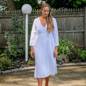 Empire-Stil Leinenkleid, Leinen Maxikleid, weißes Leinenkleid Boho Kleidung, Staubrosa Leinenkleid Vikolino, Leinenkleid für Damen