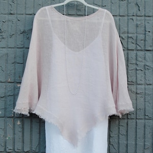 Linen Sheer Poncho , Linen Poncho , Linen Gauze Poncho , Poncho , Lightweight linen poncho , Cover Up , Summer Vacation Outfit  one size