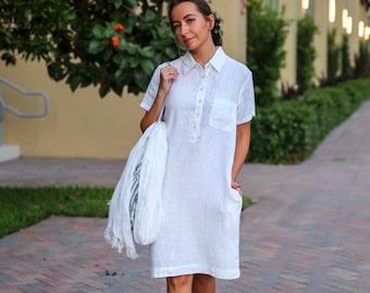 Cadeau de robe en lin blanc pour maman , Robe en lin Vika , robes en lin pour femmes robe en lin italie , robe tunique en lin italienische leinenkleid