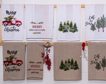 Christmas Towel , Linen Towel , Linen Kitchen Towel , Christmas gift , Christmas home decor