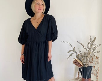 Linen Puffy Sleeves Dress , Linen Fashion Dress , Linen Dress , Stylish Linen Dress