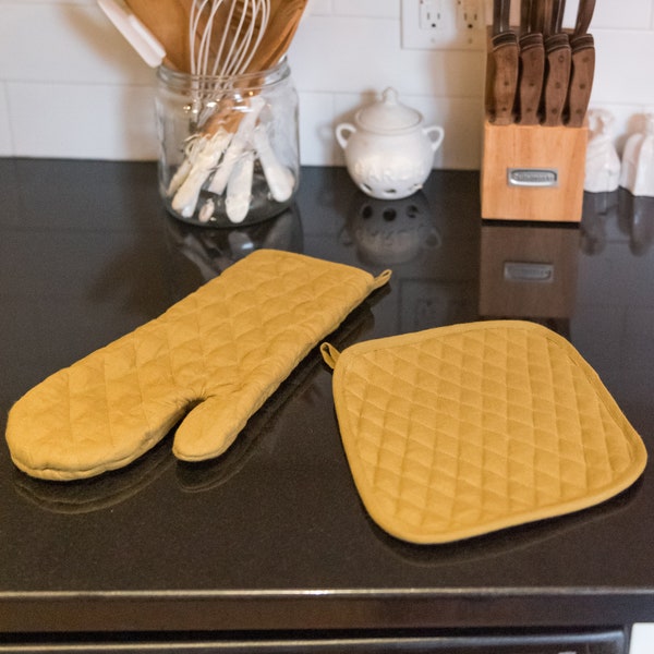 Linen Set ( Pot Holder+Oven Mitt) linen pot holder , linen oven mitt , natural kitchen accessory , pot holders , oven mitt , gift for mom