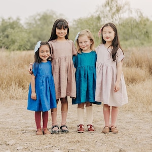 Linen Girl Dress , Linen dress for girls , kids clothing , flower linen girl dress , toddler linen dress , first birthday girl dress