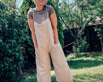 Linen Romper , Linen Overall , Linen Jumpsuit , Linen Overall Jumpsuit ,  Wide Led Overall Romper , Casual Overalls