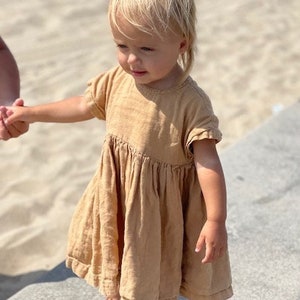 Linen Girl Dress , Linen dress for girls , kids clothing ,  flower linen girl dress , toddler linen dress , first birthday girl dress