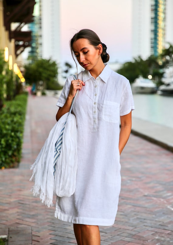 White Linen Tunic Dress, Women's Linen Clothes