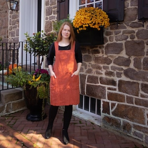 Linen apron , plus size pinafore linen pinafore apron garden gifts for mom , washed  linen plus size  pinafore dress , magic kitchen linen