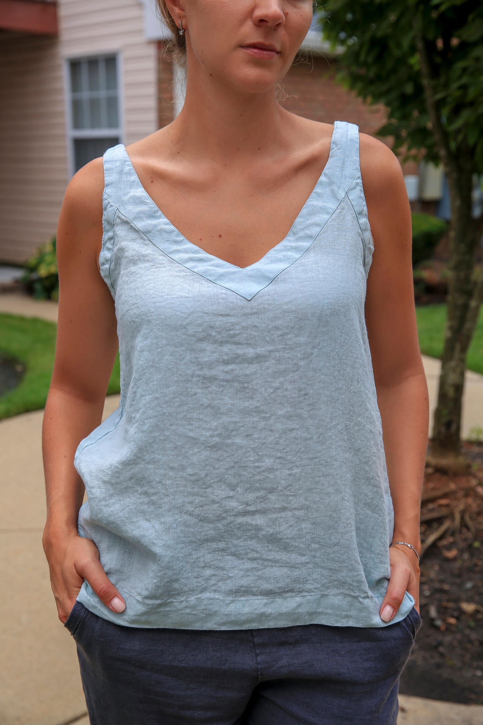 Linen Summer Top / Linen Top V-neck / Washed Linen Top / Tank - Etsy