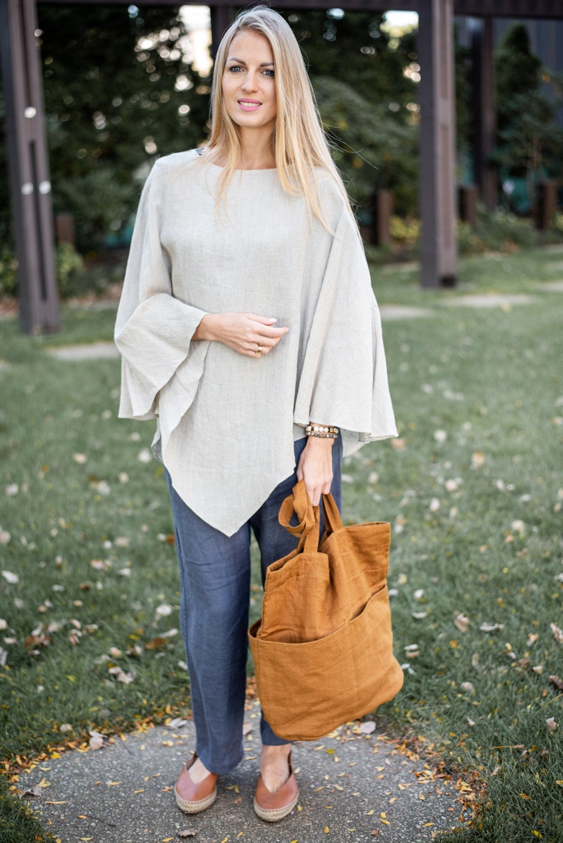 Linen Poncho, Linen Wrap, One Size, Linen Clothing, Fall Linen Apparel image 5