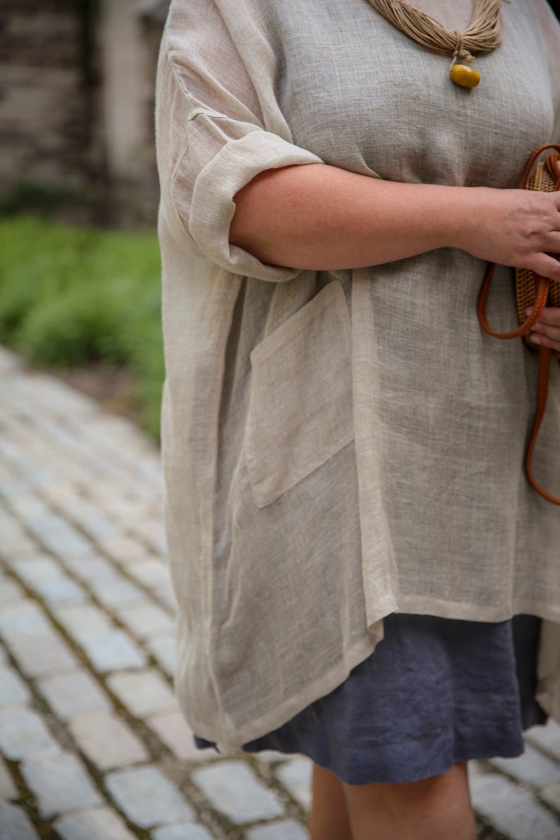 Linen Sheer Tunic , Linen Gauze Tunic , Linen Tunic , Oversized Tunic , Beach Tunic , Summer Vacation Outfit , Loose Tunic , one size image 2