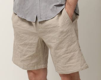 Linen men shorts  dad gift , linen summer shorts with pockets , washed linen men apparel ,  summer shorts , men shorts