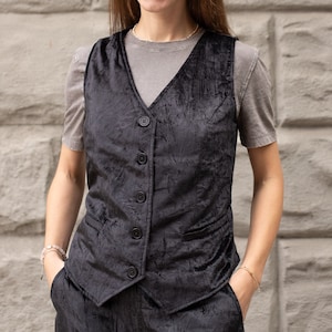 Womens velvet vest black Velvet waistcoat