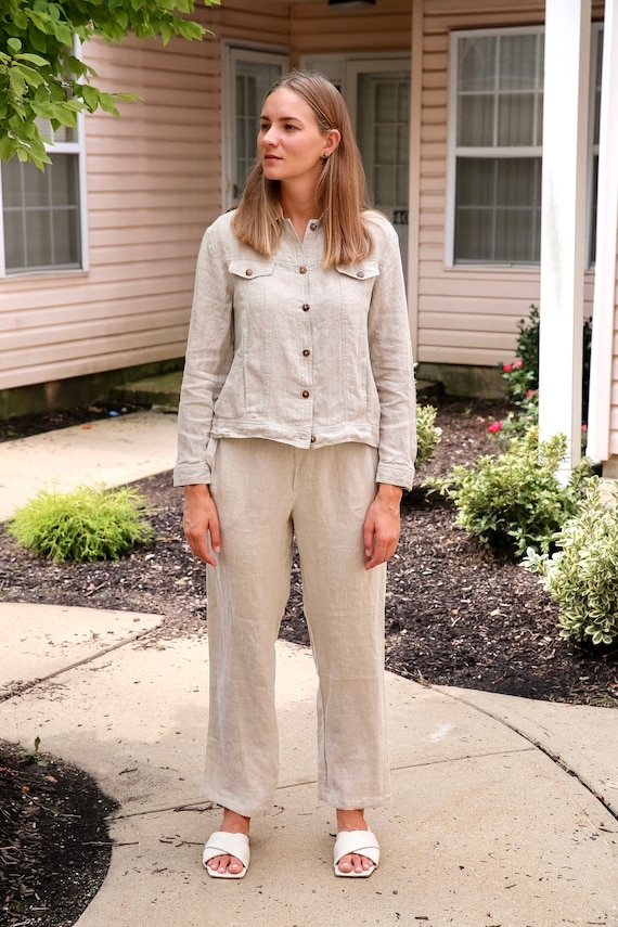 Short linen top jacket womens