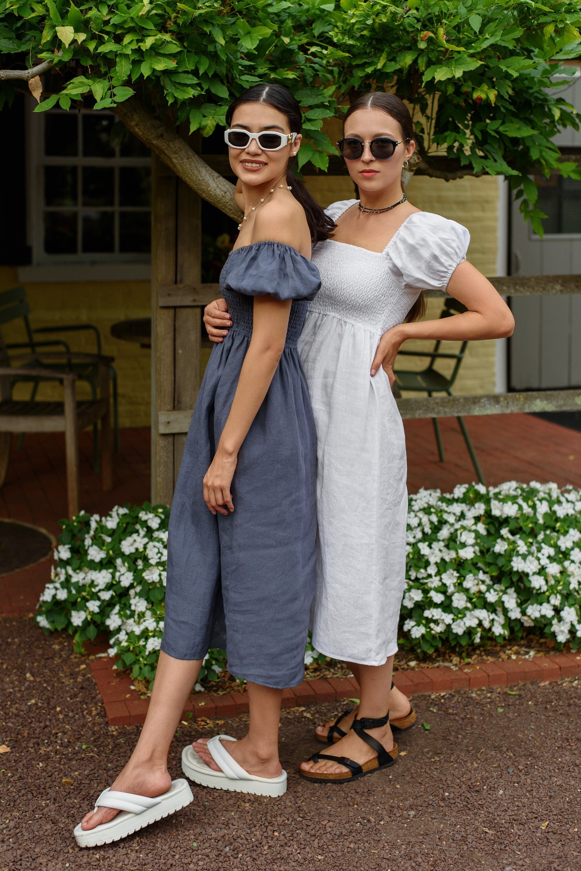 solid linen smocked waist tube maxi dress main image 1