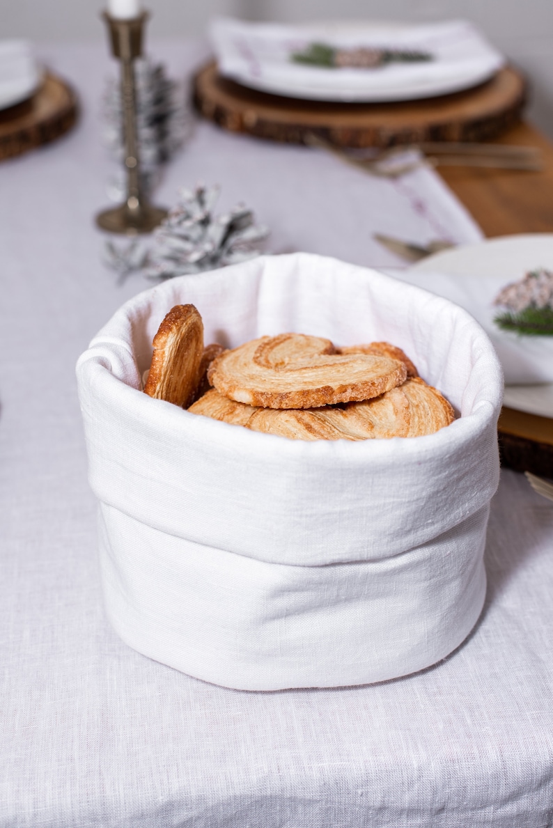 Linen bread basket , organic food storage , bread storage , linen table , table decor , linen gift , christmas table decor image 1