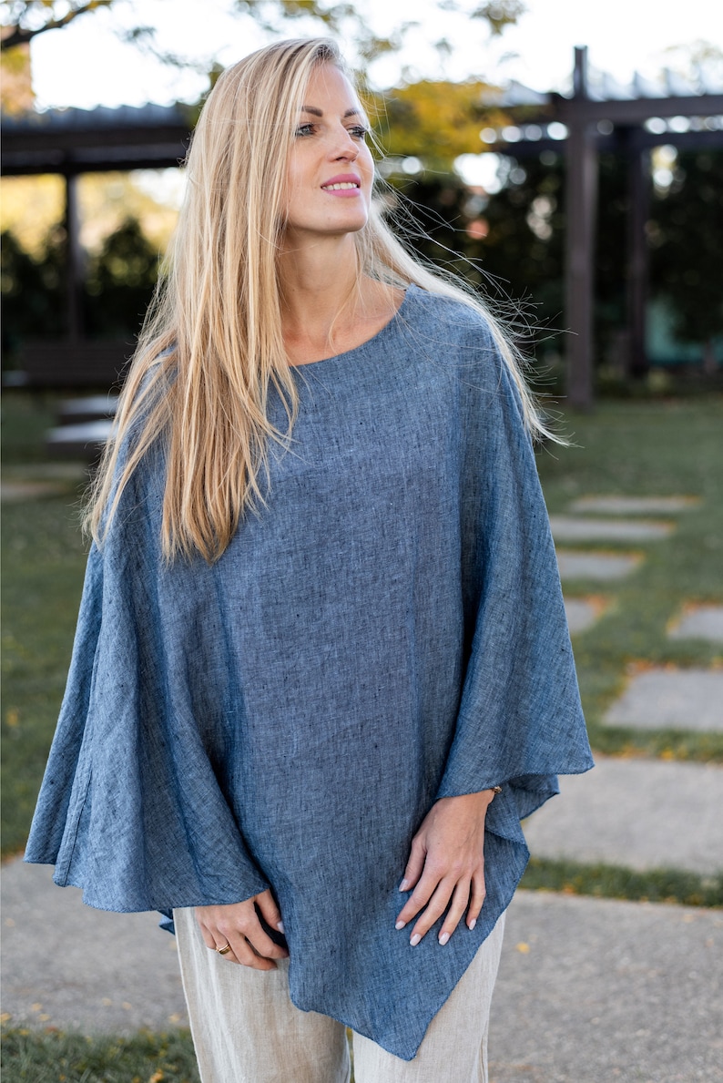 Linen poncho loungewear women hippy styles , Linen wrap tunic hippie clothes , Linen clothing plus size , bohemian dress linen tunic image 2