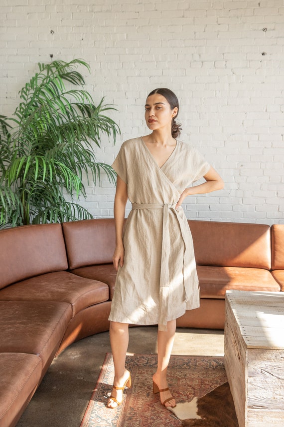 Linen Wrap Dress, Linen Kimono Dress, Linen Summer Dress, Wrap