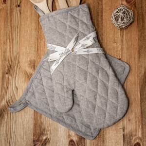 Linen double set  2 Pot Holders and 2 Oven Mitt , linen pot holder , linen oven mitt , linen kitchen glove ,