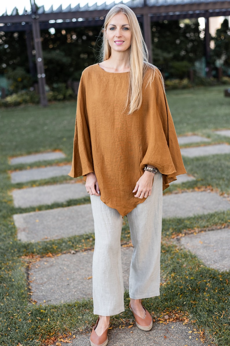 Linen poncho loungewear women hippy styles , Linen wrap tunic hippie clothes , Linen clothing plus size , bohemian dress linen tunic image 3