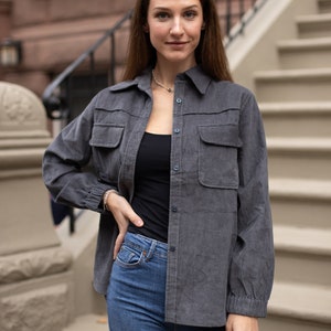 Corduroy fall shirt Utility long sleeve shirt  Velvet jacket streetwear womens shirt Oversized shirt Corduroy button up