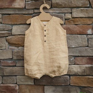 Linen Romper 1st Birthday Outfit baby shower gift Bodysuits baby girl gift Baby girl newborn romper Caramel