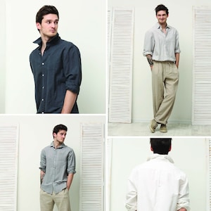 Linen men shirt groomsmen gift ,  men&#39;s linen handmade shirt , linen men clothing , linen men&#39;s shirt , linen summer long sleeve shirt
