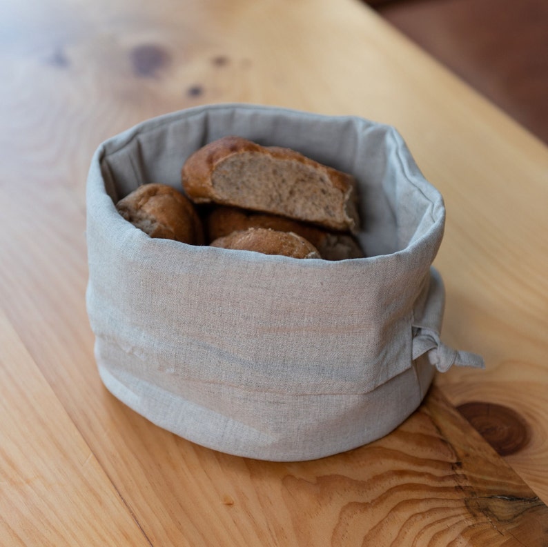 Linen bread basket , organic food storage , bread storage , linen table , table decor , linen gift image 6