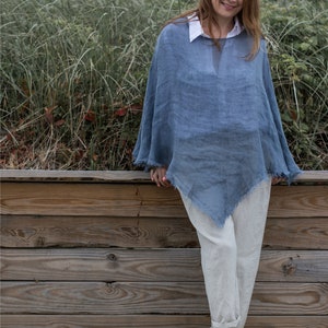 Linen poncho , poncho linen top , sheer poncho , natural linen gauze poncho , one size linen shirt , over sized blouse gauze linen image 2